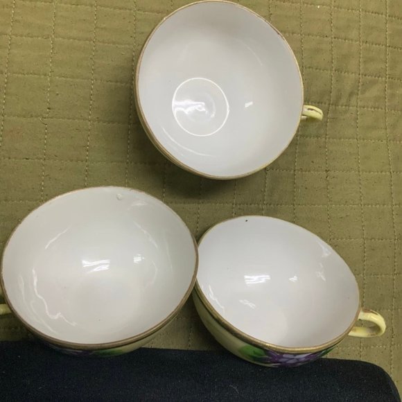 Set of 3 Tea Cups Yellow with Purple Flowers and Gold Rim - Picture 5 of 6